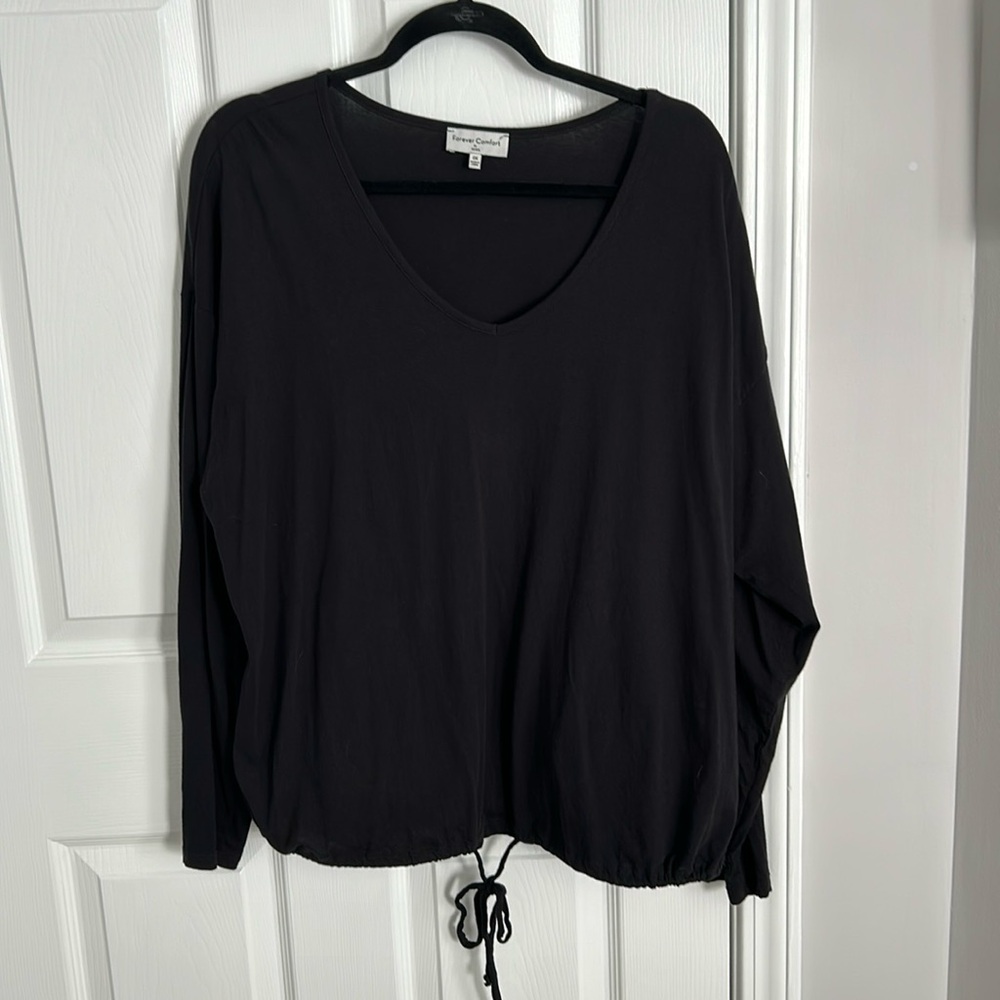 NYDJ L/S 100% cotton top Size 0X banded at bottom with adjustable drawstring